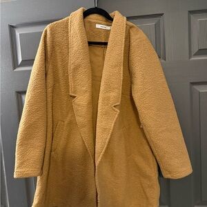 JustFab Camel Teddy Jacket with Open Front